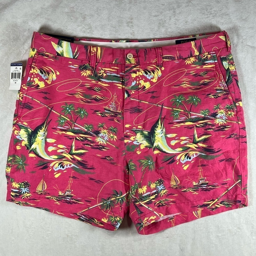 NWT Polo Ralph Lauren 38W Linen Blend 6” Inseam Classic Fit Flat Front Shorts